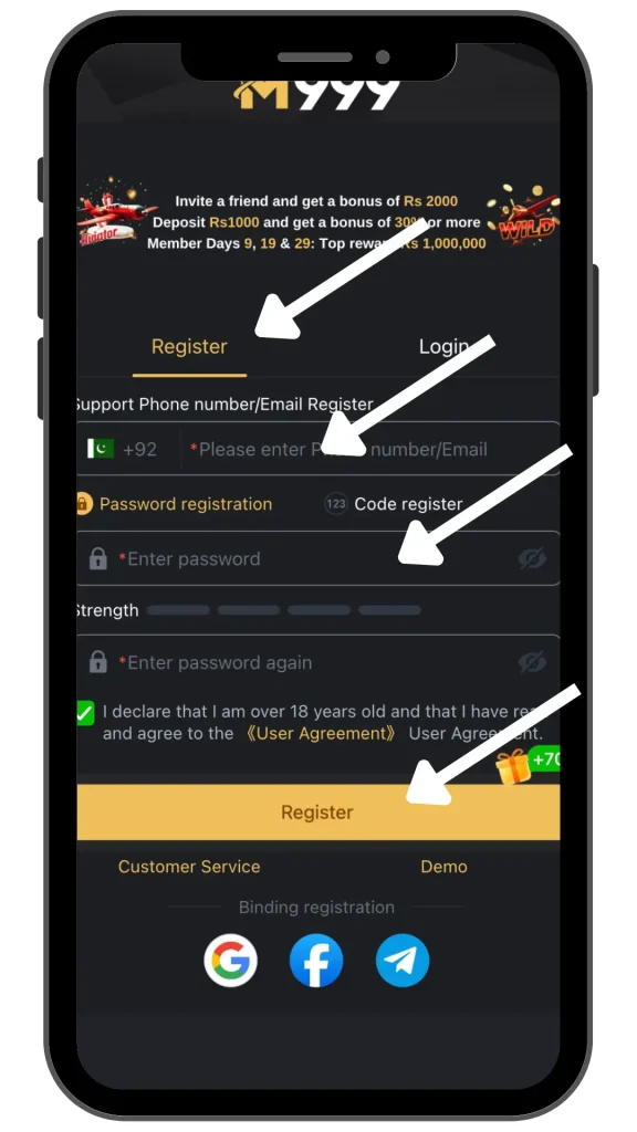 m999 account register